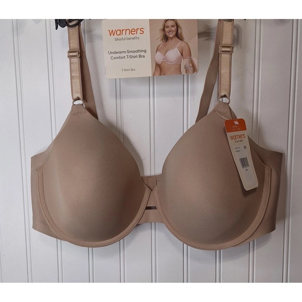 Warners Blissful Benefits T-Shirt Bra Underwire Womens 40C Beige Smoothing NEW